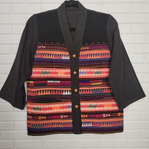 Hmong applique jacket handmade art-to-wear vintage 80s boho size M